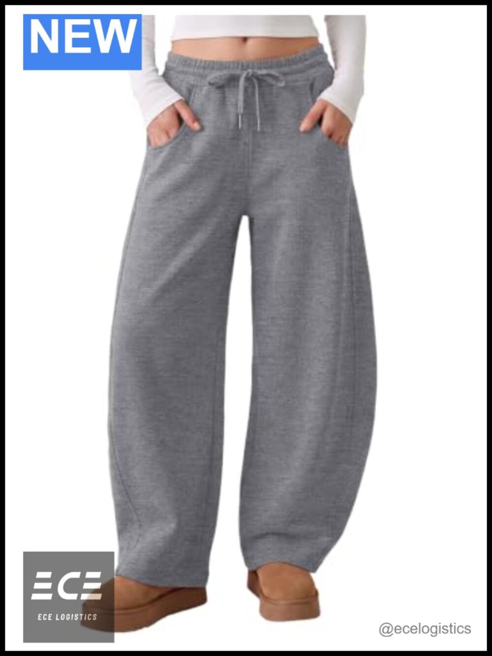 Women Fleece Lined Barrel Leg Sweatpants Relaxed Fit Wide Leg Lounge